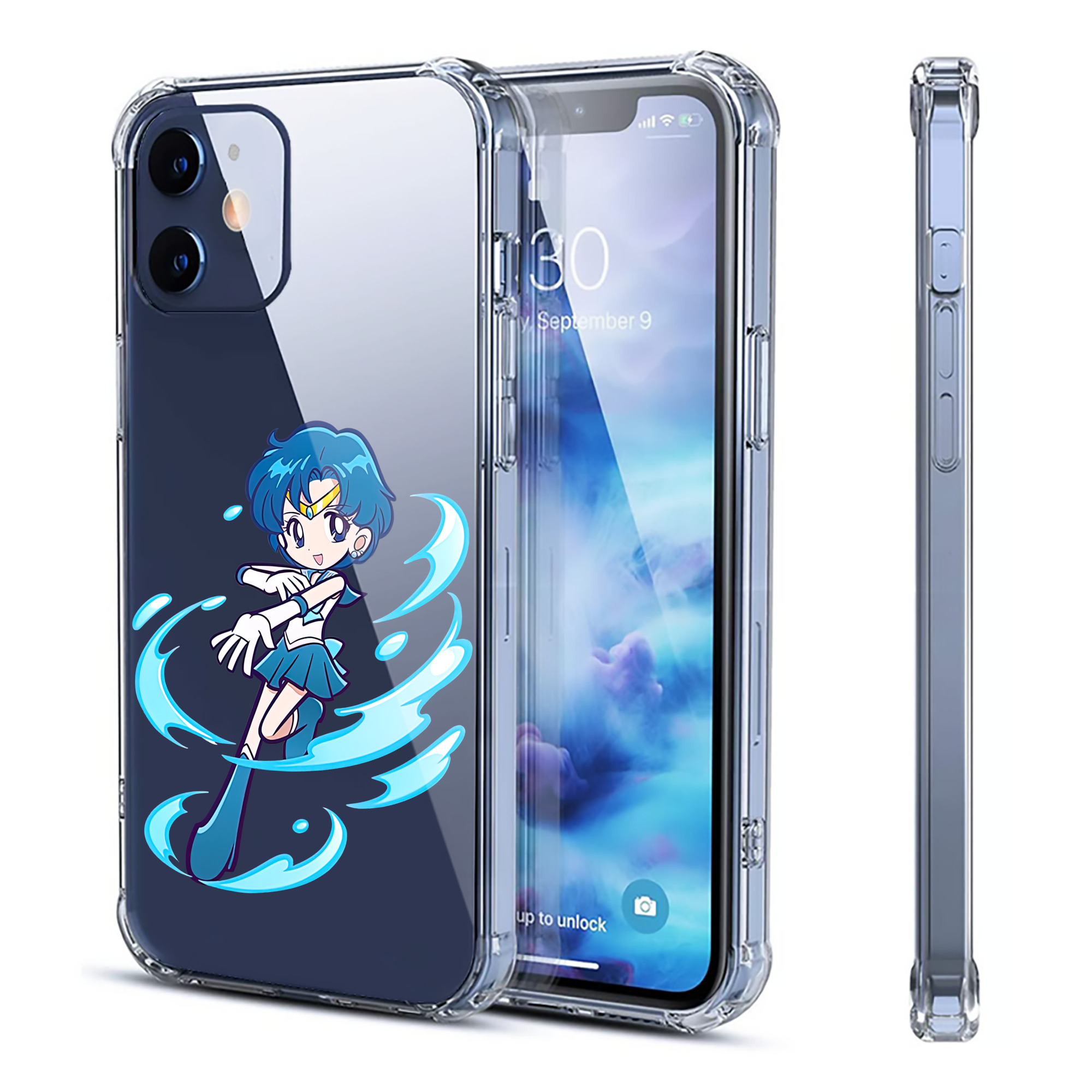 （画像用） 美少女戦士セーラームーン 水野 亜美 みずの あみ Sailor Moon Mizuno Ami 【iPhone 12シリーズ対応】透明スマホケース（クリアソフトケース）